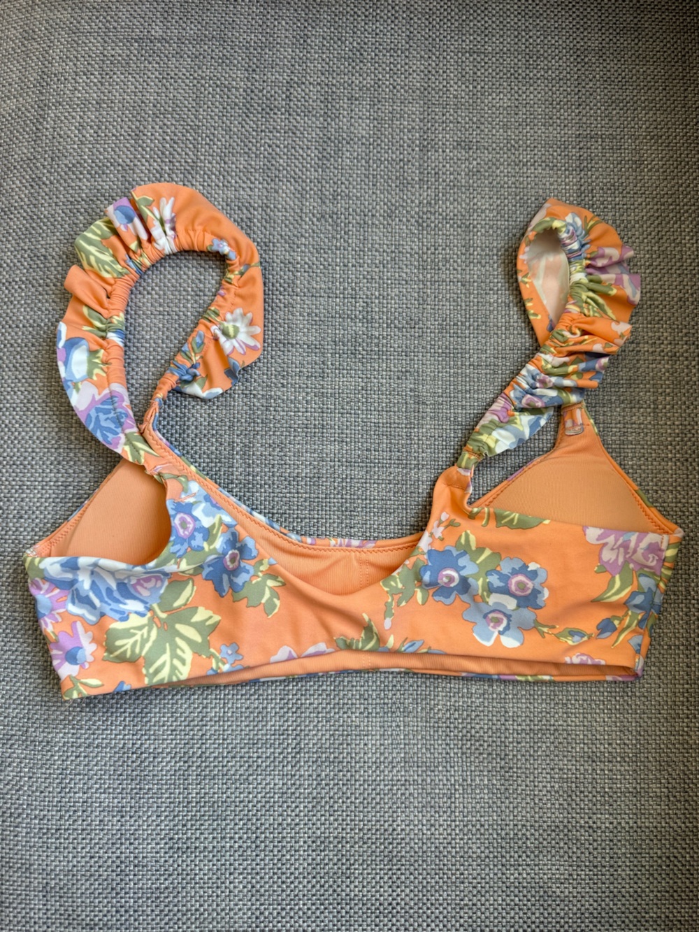 S Aerie Printed Ruffle Scoop Bikini Two Piece Matching Set Apricot Wash Swimsuit - Picture 5 of 12